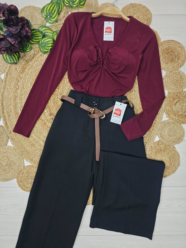Body elasticizzato scollo a V Coppe preformate manica lunga aderente Casual Nero Level Stores