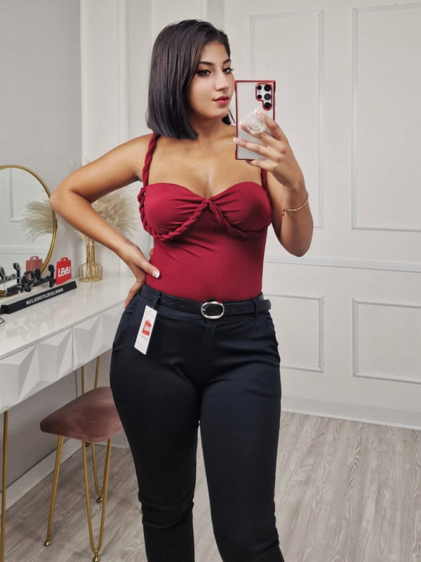 Body in lycra con bretelle intrecciate coppe preformate elasticizzato Nero Level Stores