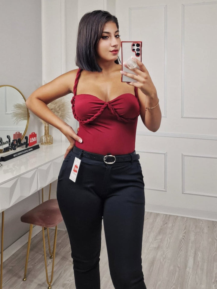 Body in lycra con bretelle intrecciate coppe preformate elasticizzato Nero Level Stores