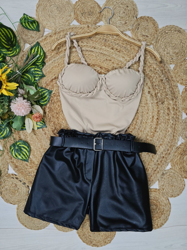 Body in lycra con bretelle intrecciate coppe preformate elasticizzato Verde militare Level Stores