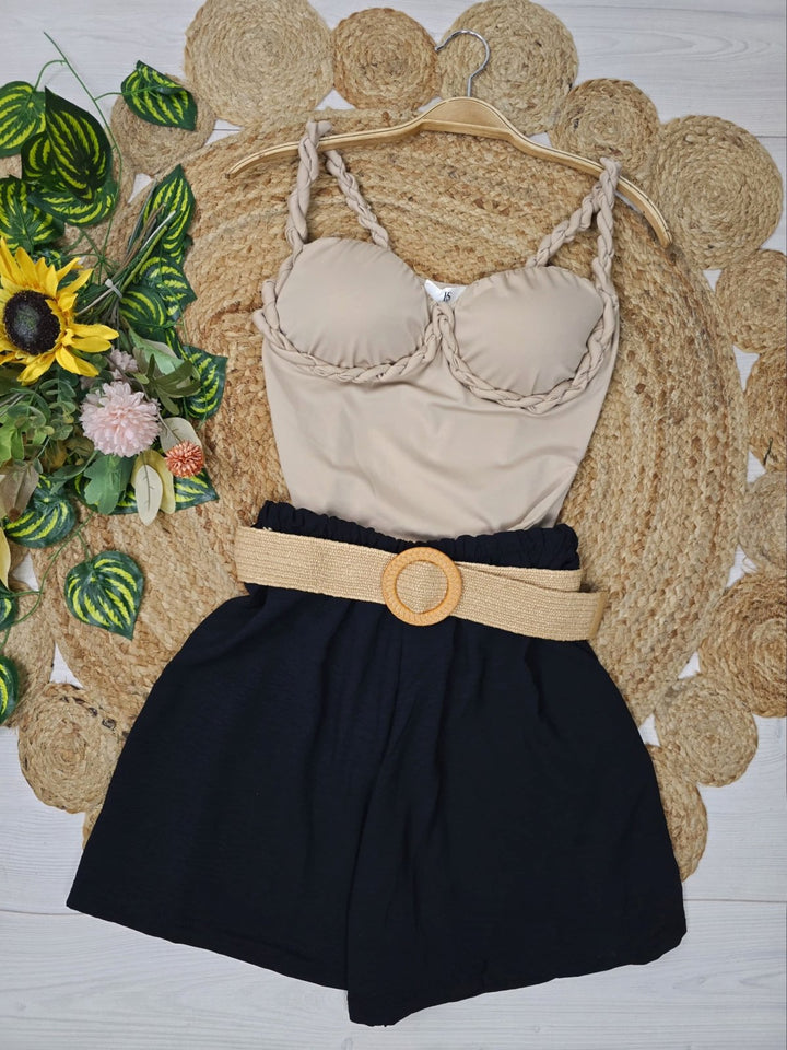 Body in lycra con bretelle intrecciate coppe preformate elasticizzato Verde militare Level Stores