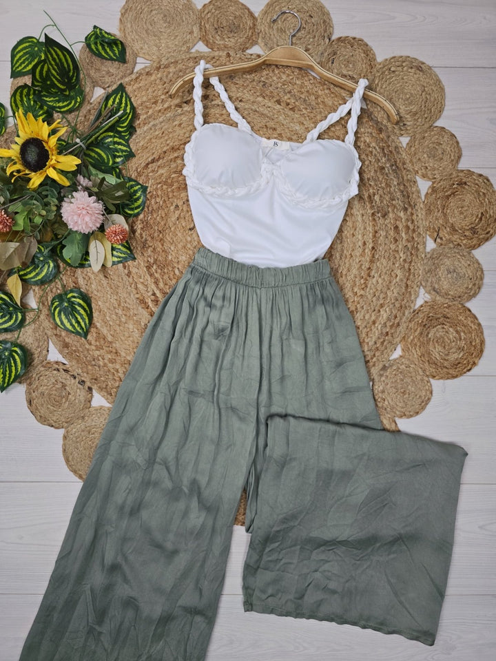 Body in lycra con bretelle intrecciate coppe preformate elasticizzato Verde militare Level Stores