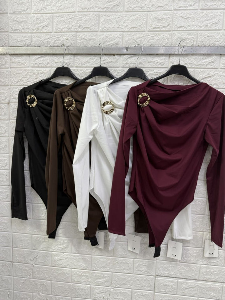 Body in lycra con manica lunga elasticizzato Nero Level Stores