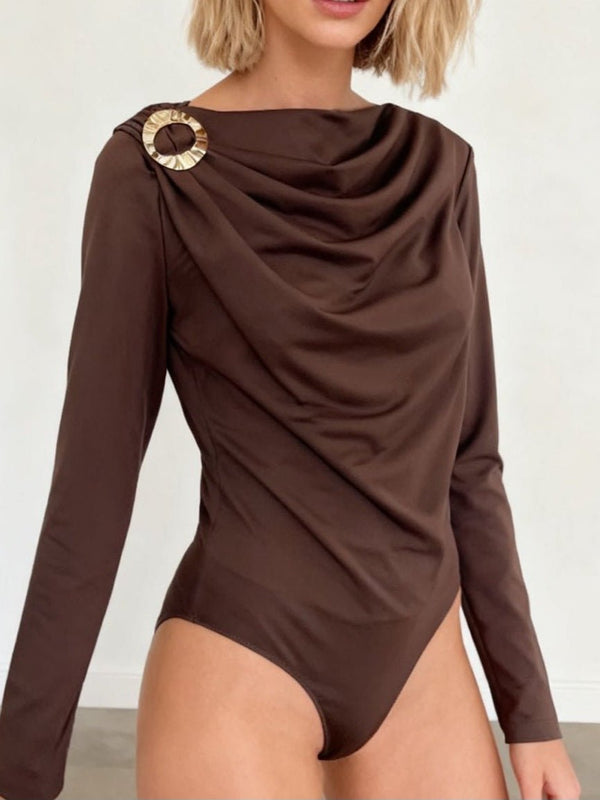 Body in lycra con manica lunga elasticizzato Marrone Level Stores