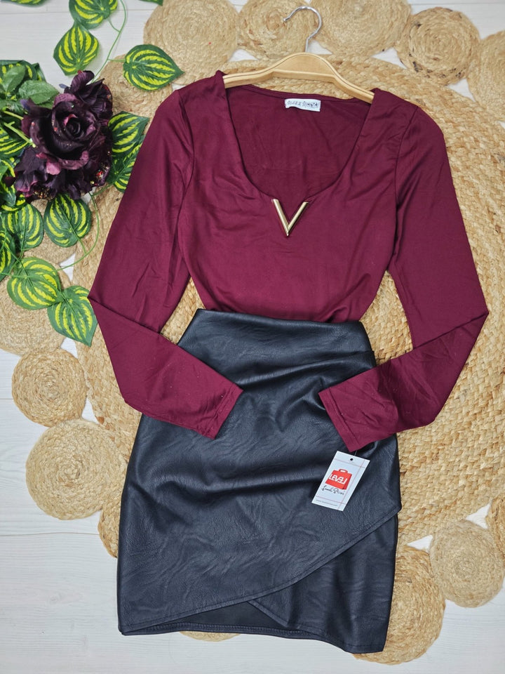 Body in lycra con manica lunga scollo a v elasticizzato Bordo Level Stores