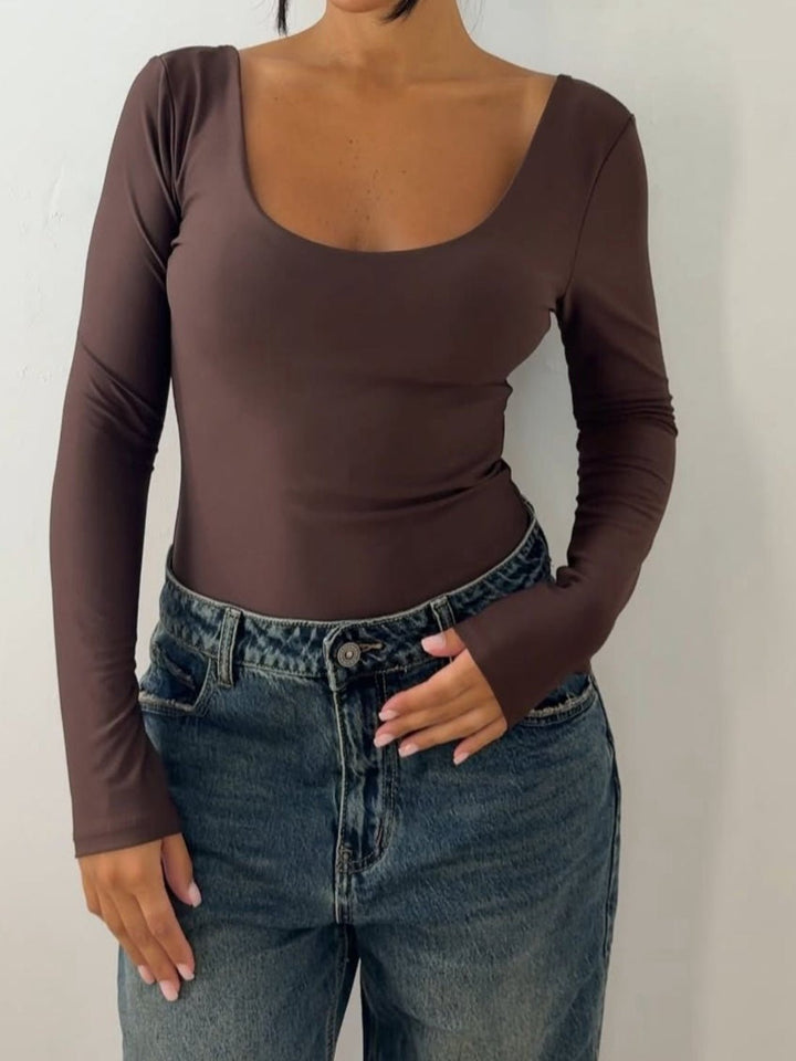 Body in lycra elasticizzato girocollo manica lunga aderente Casual Marrone Level Stores