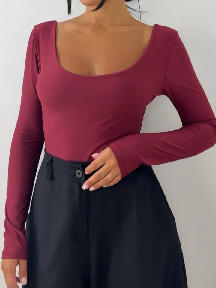 Body in lycra elasticizzato girocollo manica lunga aderente Casual Marrone Level Stores