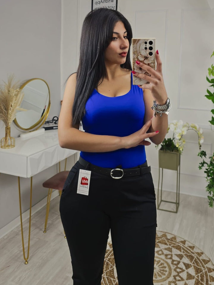 Body in lycra girocollo aderente - Celeste - Level Stores