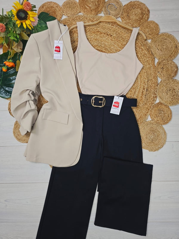Body in lycra girocollo aderente - Beige - Level Stores
