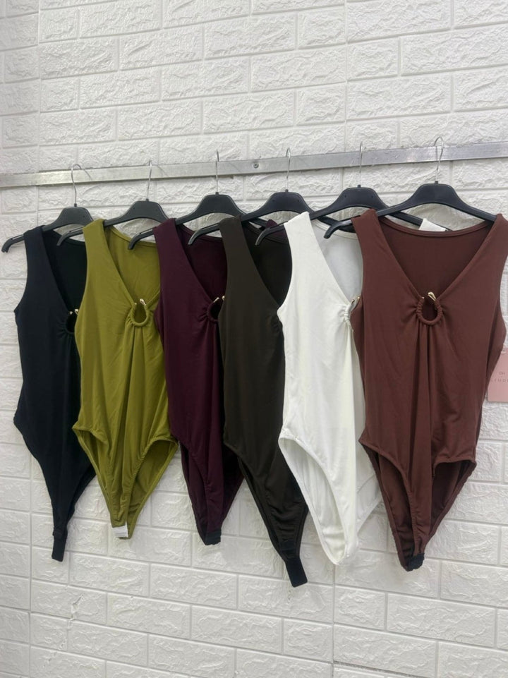 body in lycra scollo a v aderente elasticizzato Nero Level Stores