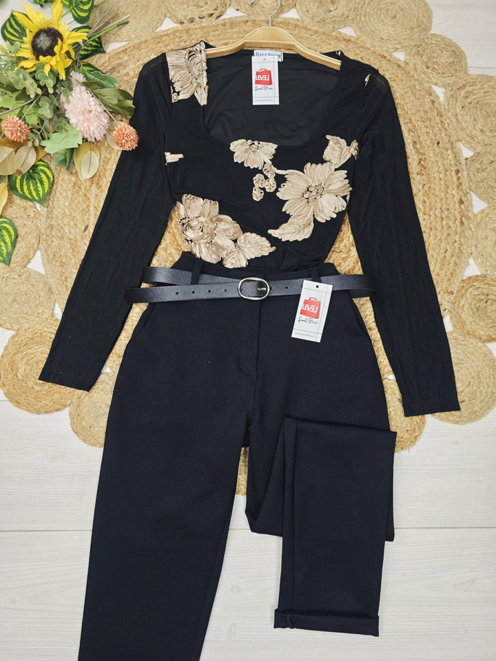 Body in tulle con ricamo con scollo quadrato elasticizzato Nero Level Stores