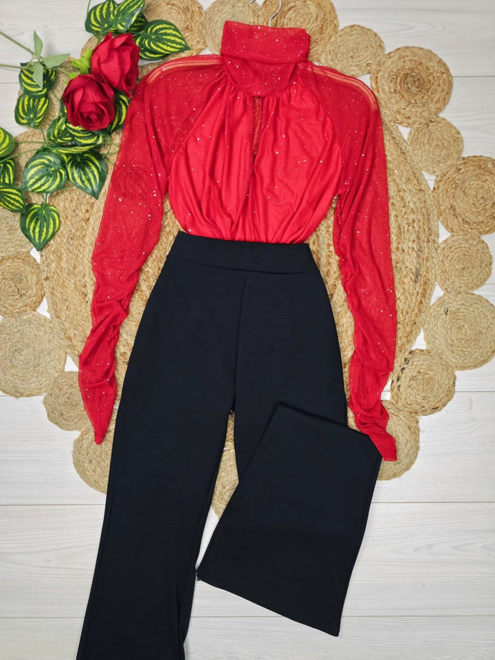 Body in tulle in lurex collo alto elegante Bianco Level Stores