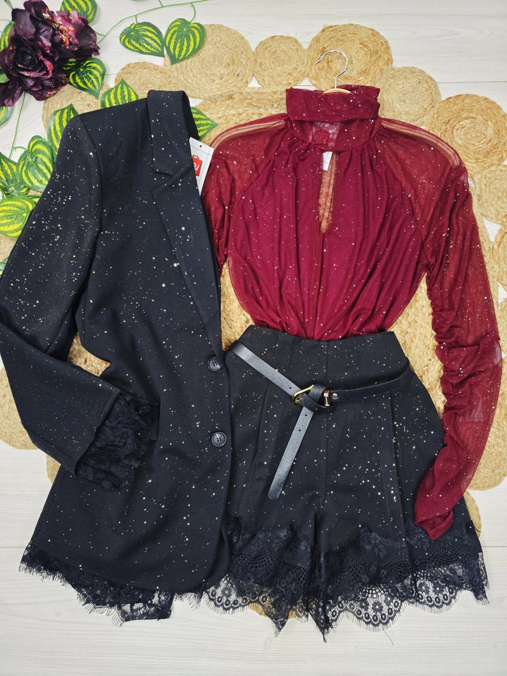 Body in tulle in lurex collo alto elegante Bordo Level Stores