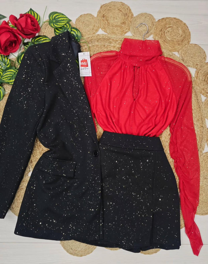 Body in tulle in lurex collo alto elegante Rosso Level Stores