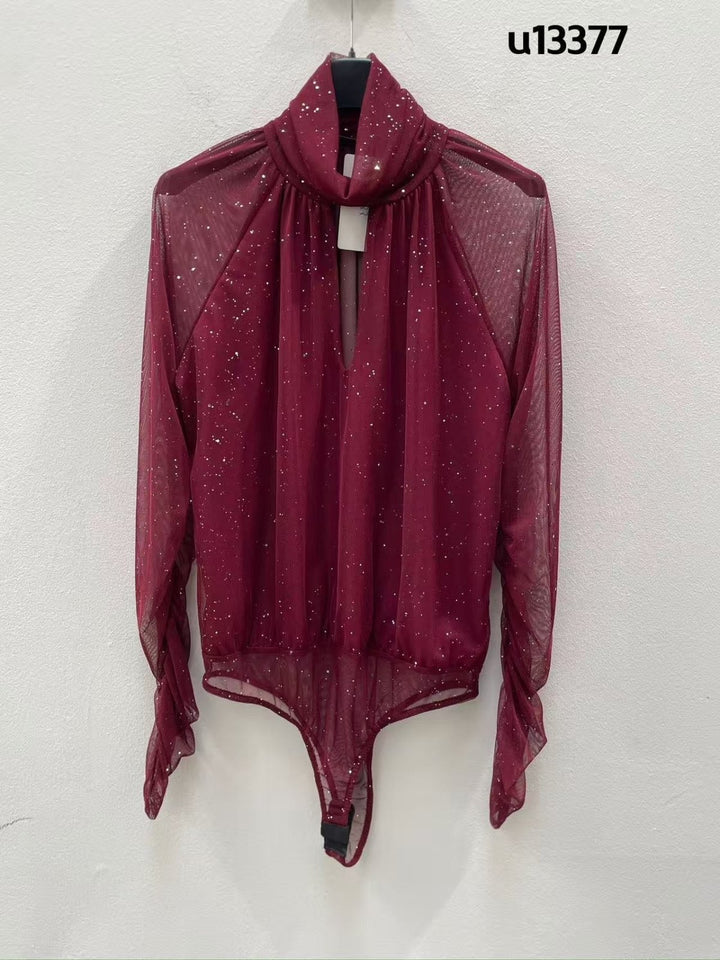 Body in tulle in lurex collo alto elegante Bianco Level Stores