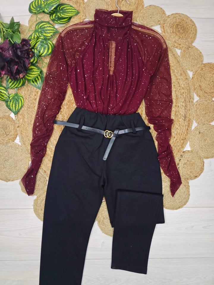 Body in tulle in lurex collo alto elegante Bordo Level Stores