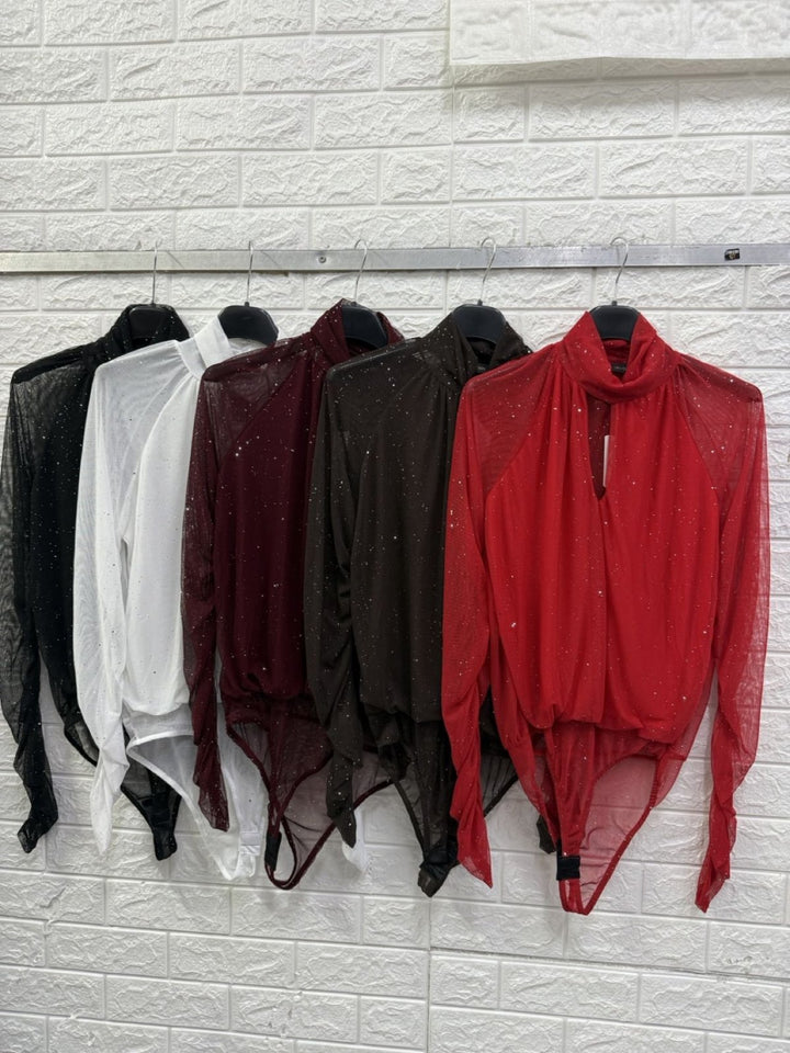 Body in tulle in lurex collo alto elegante Bianco Level Stores