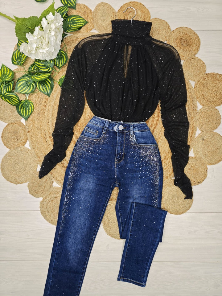 Body in tulle in lurex collo alto elegante Bianco Level Stores