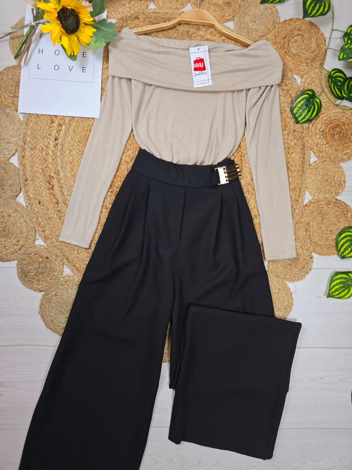 Body scollo a barca elasticizzato - Nero - Level Stores