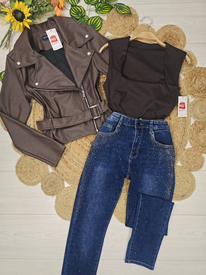 Body Scollo quadrato elasticizzato Aderente Marrone Level Stores