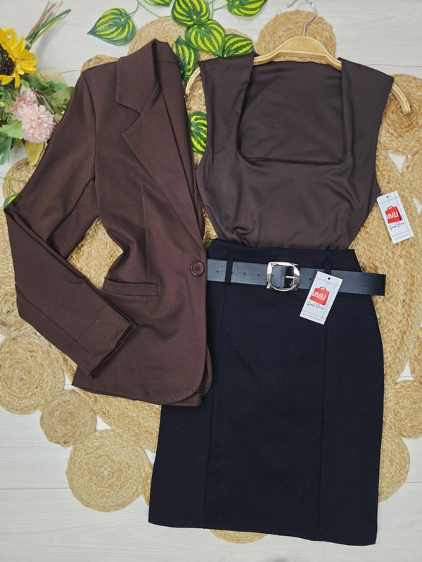 Body Scollo quadrato elasticizzato Aderente Marrone Level Stores