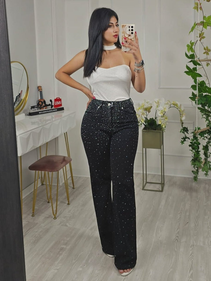 Body strass con coppe con fascia collana - Nero - Level Stores