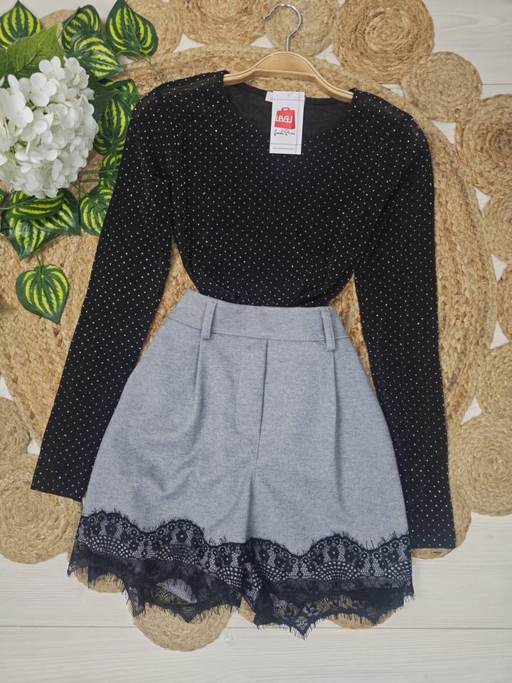 Body strass in leggera a girocollo trasparente Nero Level Stores