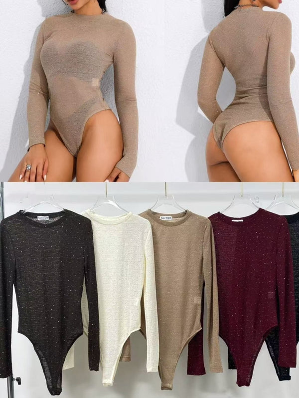 Body trasparente in strass morbidoaderente elasticizzato Nero Level Stores