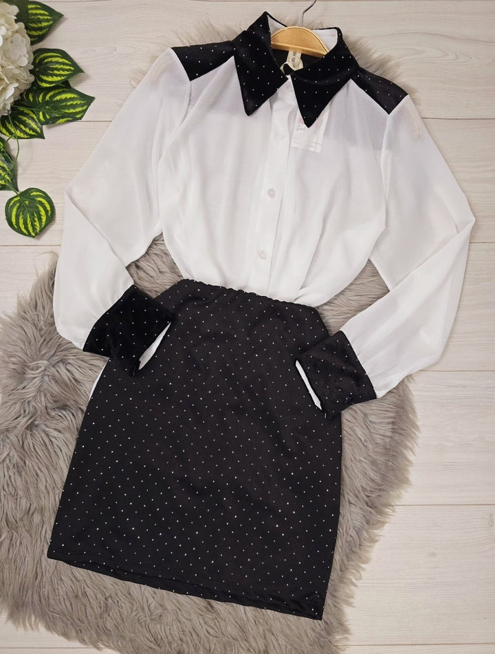 Camicia in chiffon Strass Elegante - Bianco - Level Stores