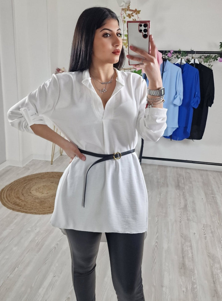 Camicia morbida Cintura inclusa Casual - Bianco - Level Stores