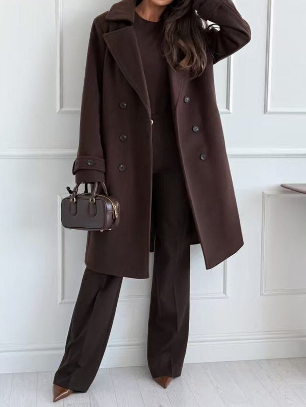 Cappotto con fodera lungo in panno dotato di chiusura a doppio bottone morbido e caldo Marrone Level Stores