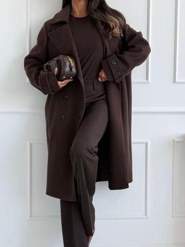 Cappotto con fodera lungo in panno dotato di chiusura a doppio bottone morbido e caldo Nero Level Stores