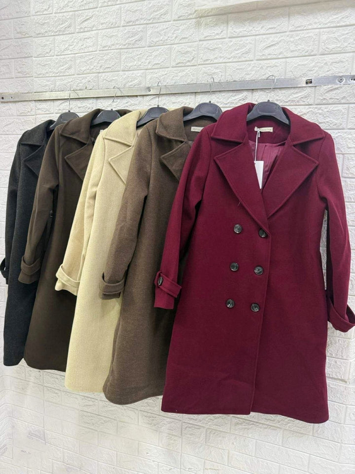 Cappotto con fodera lungo in panno dotato di chiusura a doppio bottone morbido e caldo Nero Level Stores