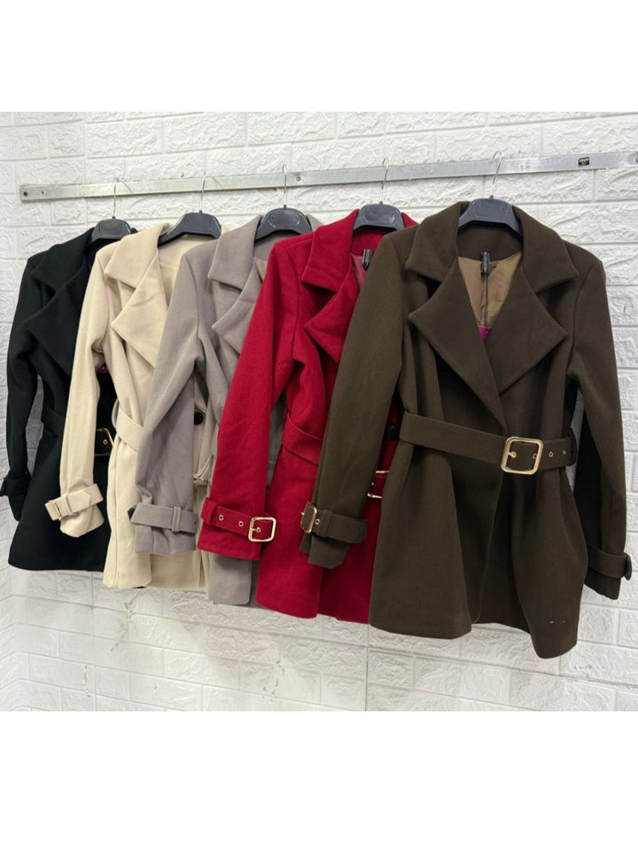 Cappotto corto in panno con cintura inclusa, Caratterizzato da una texture calda e morbida Marrone Level Stores