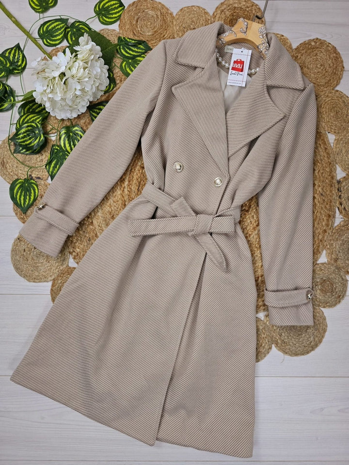 Cappotto in panno Bottoni Cintura - Beige - Level Stores