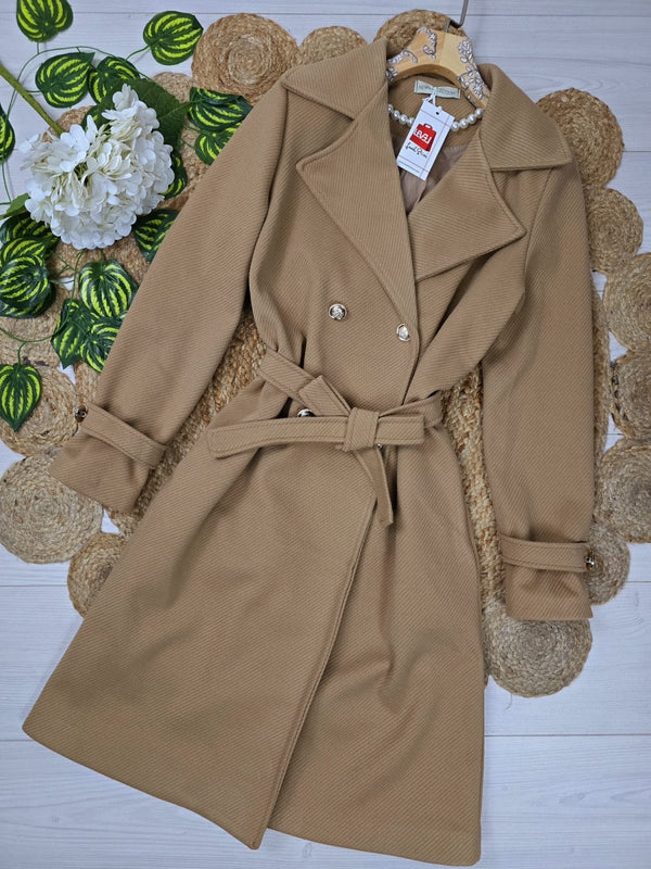 Cappotto in panno Bottoni Cintura - Beige - Level Stores