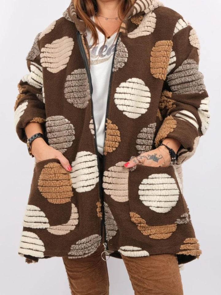 Cappotto in panno con cappuccio con zip con fantasia astratta pesante morbido e caldo Nero Level Stores