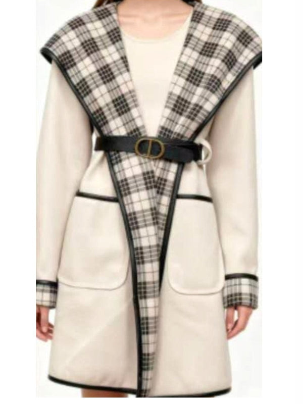 Cappotto in panno con cappuccio media lunghezza inclusa la cintura con tasche caldo e morbido Beige Level Stores