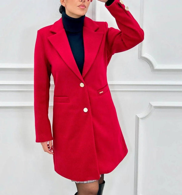 Cappotto in panno con doppio bottone e tasche laterali - Rosso - Level Stores