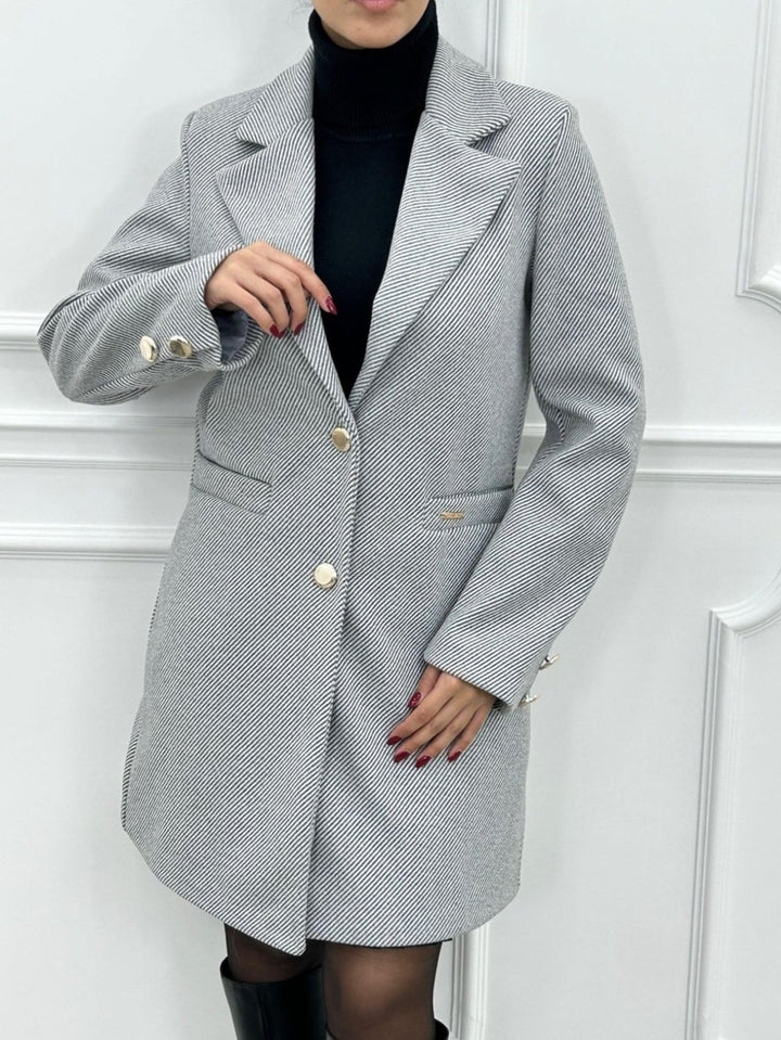 Cappotto in panno con doppio bottone e tasche laterali - Grigio - Level Stores