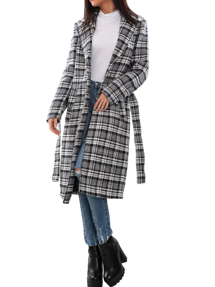 Cappotto in panno con fantasia scozzese - Nero/Bianco - Level Stores