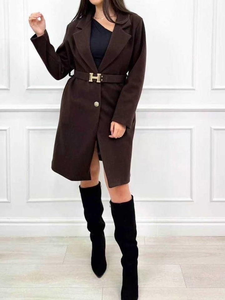 Cappotto in panno con fodera caratterizzato da chiusura a doppio bottone inclusa la cintura morbido e caldo Marrone Level Stores