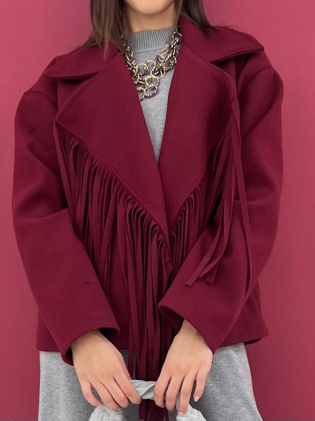 Cappotto in panno con fodera con frange chiusura con bottone con maniche lunghe morbido e caldo Bordo Level Stores