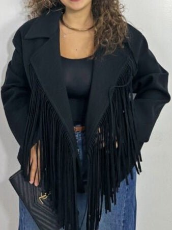 Cappotto in panno con fodera con frange chiusura con bottone con maniche lunghe morbido e caldo Bordo Level Stores