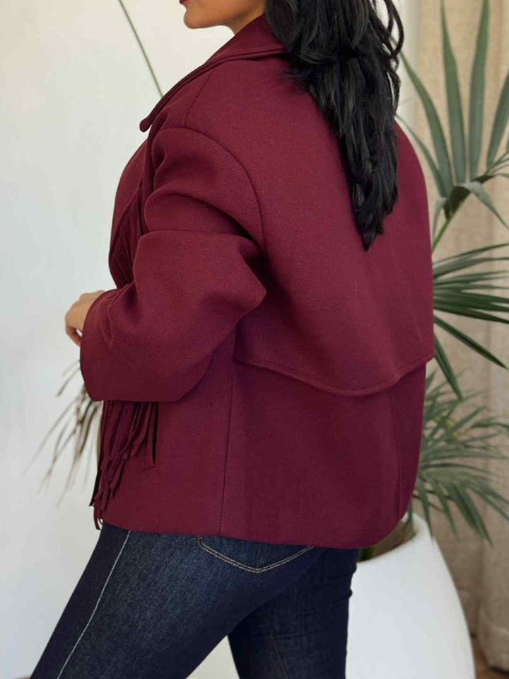 Cappotto in panno con fodera con frange chiusura con bottone con maniche lunghe morbido e caldo Bordo Level Stores