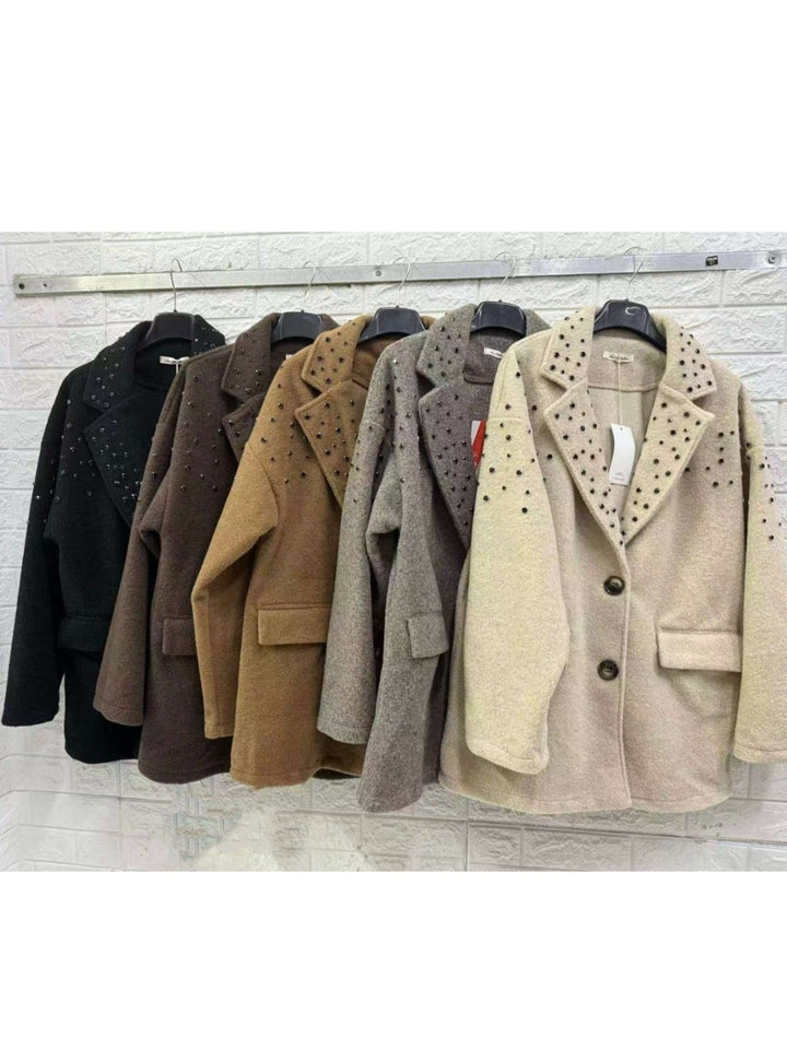 Cappotto in panno con rivetti caratterizzato da chiusura a doppio bottone e tasche laterali Grigio Level Stores