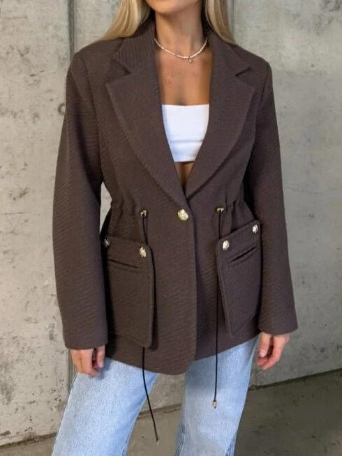 Cappotto in panno è dotata di fodera con bottone e tasche Tessuto pesante e caldo con lacci regolare Marrone Level Stores