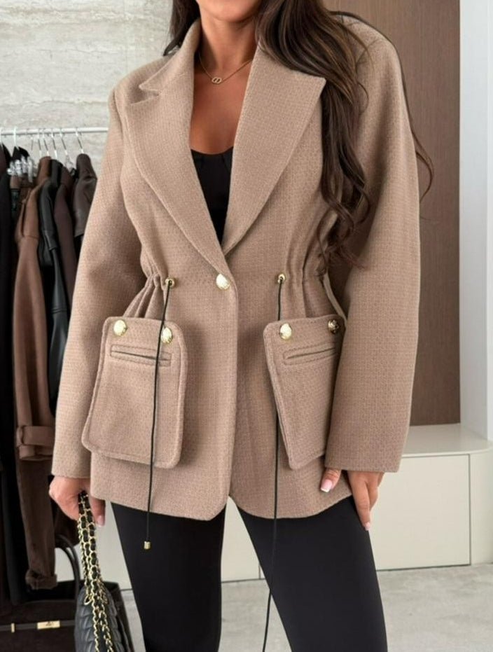 Cappotto in panno è dotata di fodera con bottone e tasche Tessuto pesante e caldo con lacci regolare Beige Level Stores