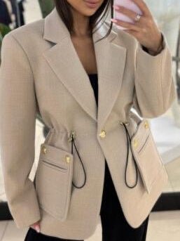 Cappotto in panno è dotata di fodera con bottone e tasche Tessuto pesante e caldo con lacci regolare Marrone Level Stores