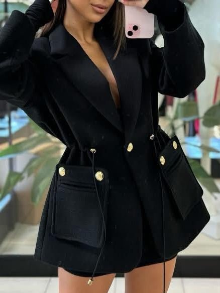 Cappotto in panno è dotata di fodera con bottone e tasche Tessuto pesante e caldo con lacci regolare Nero Level Stores